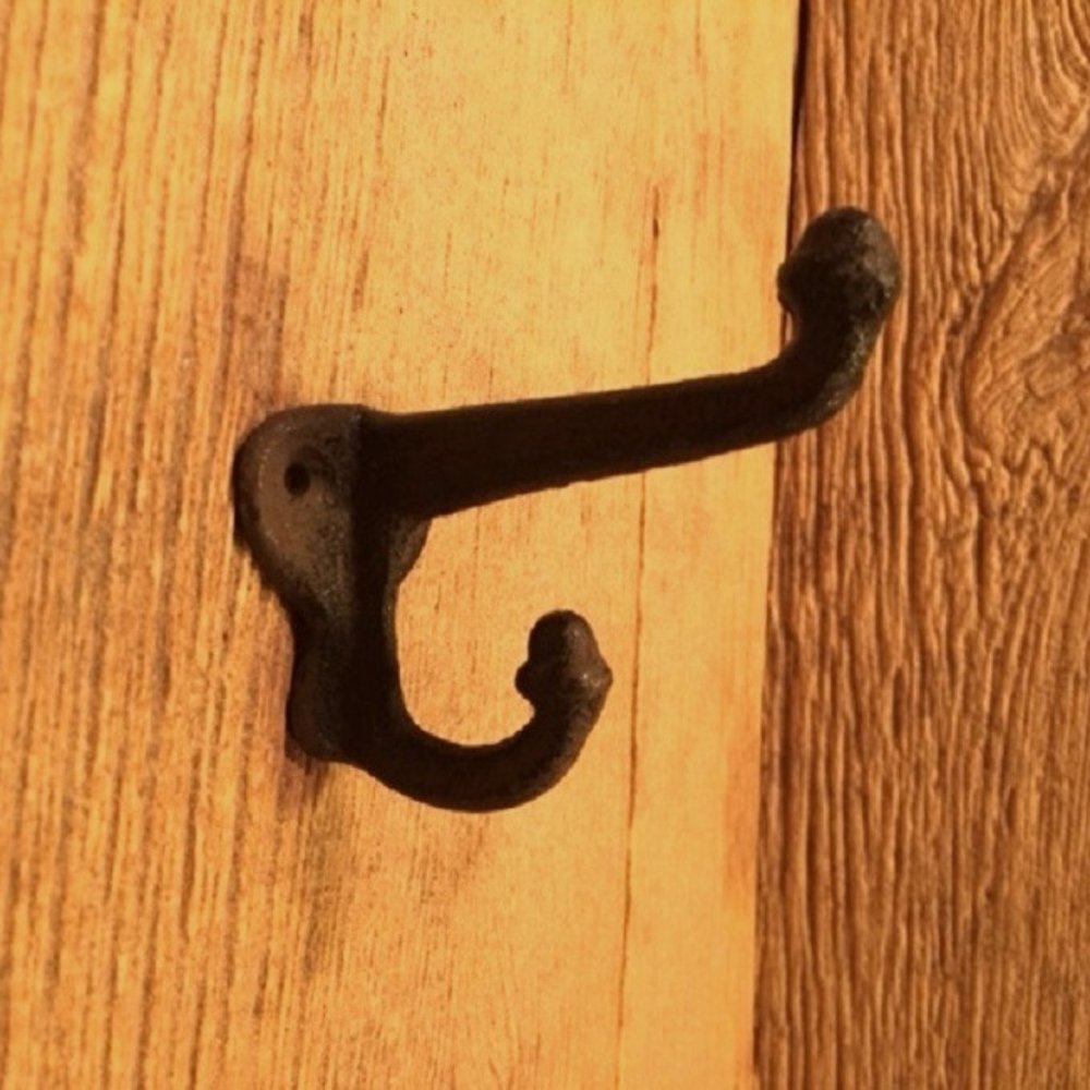 One (1) Cast Iron Black Double Acorn Wall Hooks 3" Deep One (1) 0170-531705 B
